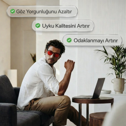 Unisex Kırmızı Lensli Mavi Işık Gözlüğü