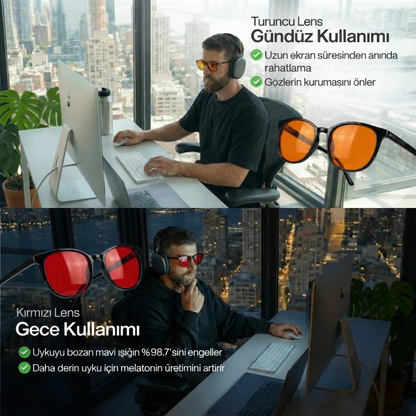 Unisex Kırmızı Lensli Mavi Işık Gözlüğü