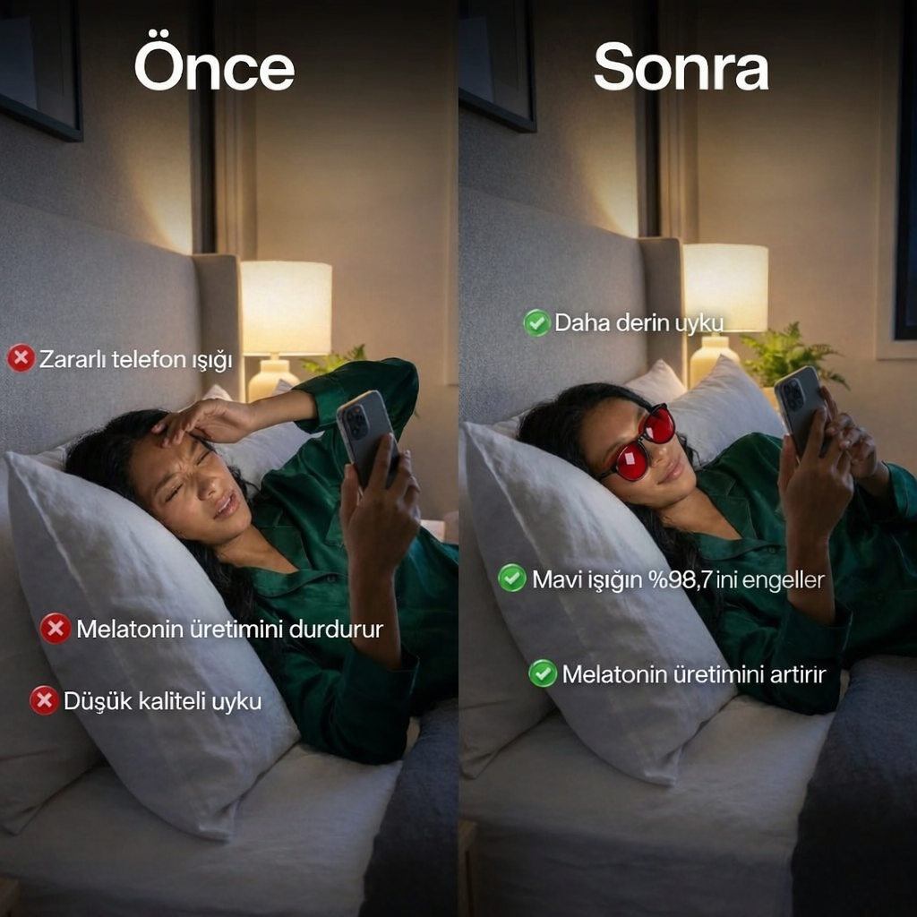 Unisex Kırmızı Lensli Mavi Işık Gözlüğü