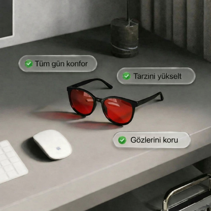 Unisex Kırmızı Lensli Mavi Işık Gözlüğü