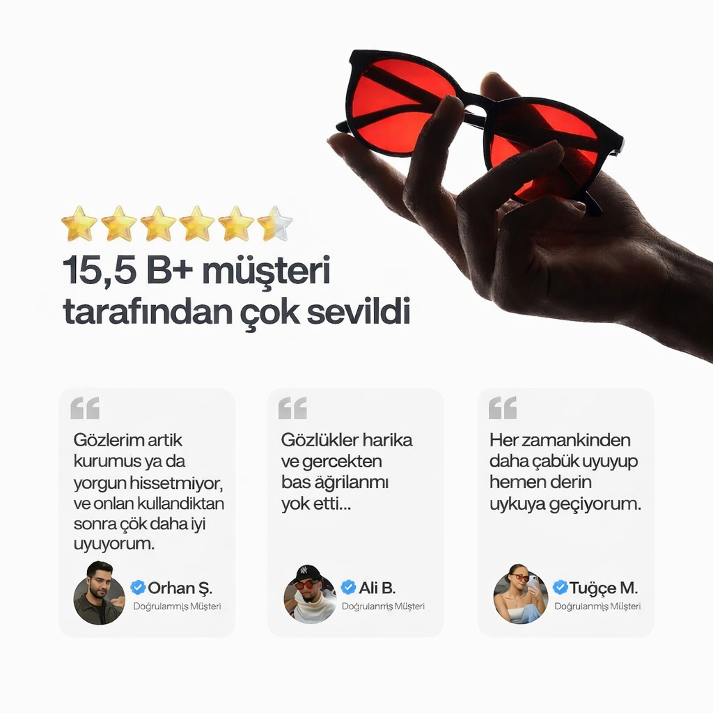 Unisex Kırmızı Lensli Mavi Işık Gözlüğü